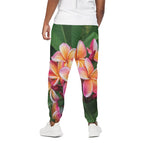 Pink And Yellow Plumeria Flower Print Cotton Pants