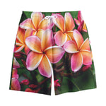 Pink And Yellow Plumeria Flower Print Cotton Shorts