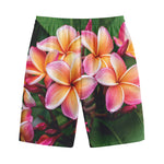 Pink And Yellow Plumeria Flower Print Cotton Shorts
