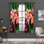 Pink And Yellow Plumeria Flower Print Curtain