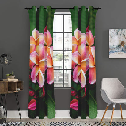 Pink And Yellow Plumeria Flower Print Curtain