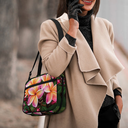 Pink And Yellow Plumeria Flower Print Double Strap Bible Bag