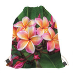 Pink And Yellow Plumeria Flower Print Drawstring Bag