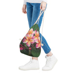 Pink And Yellow Plumeria Flower Print Drawstring Bag