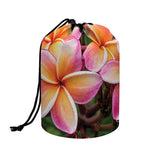 Pink And Yellow Plumeria Flower Print Drawstring Makeup Bag