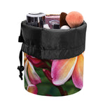 Pink And Yellow Plumeria Flower Print Drawstring Makeup Bag