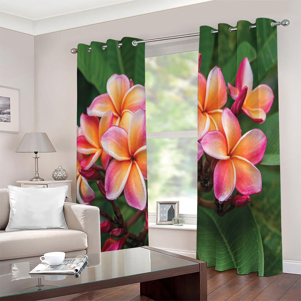 Pink And Yellow Plumeria Flower Print Extra Wide Grommet Curtains