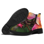 Pink And Yellow Plumeria Flower Print Flat Ankle Boots