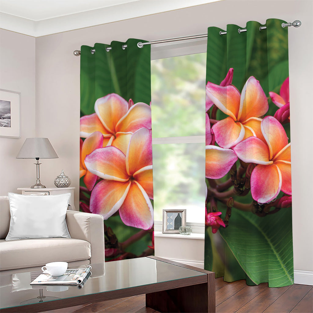 Pink And Yellow Plumeria Flower Print Grommet Curtains