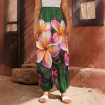Pink And Yellow Plumeria Flower Print Harem Pants
