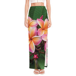 Pink And Yellow Plumeria Flower Print High Slit Maxi Skirt