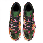 Pink And Yellow Plumeria Flower Print High Top Leather Sneakers