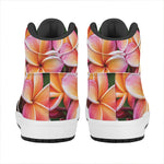 Pink And Yellow Plumeria Flower Print High Top Leather Sneakers