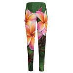 Pink And Yellow Plumeria Flower Print High-Waisted Pocket Leggings