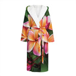 Pink And Yellow Plumeria Flower Print Hooded Bathrobe