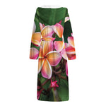 Pink And Yellow Plumeria Flower Print Hooded Bathrobe
