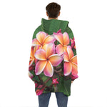 Pink And Yellow Plumeria Flower Print Hoodie Blanket