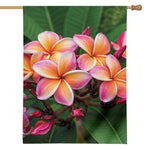 Pink And Yellow Plumeria Flower Print House Flag