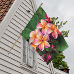 Pink And Yellow Plumeria Flower Print House Flag