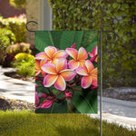 Pink And Yellow Plumeria Flower Print House Flag