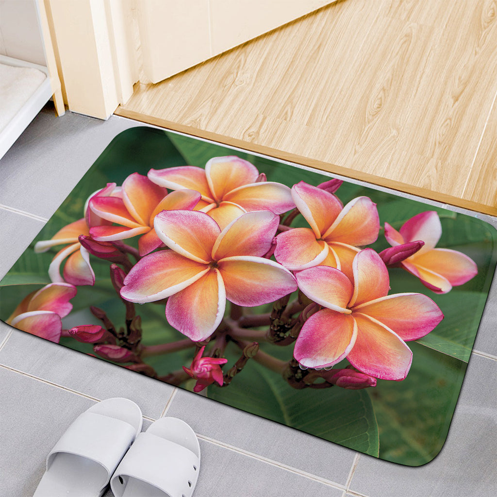 Pink And Yellow Plumeria Flower Print Indoor Door Mat