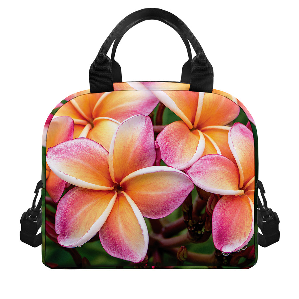 Pink And Yellow Plumeria Flower Print Insulated Lunch Bag