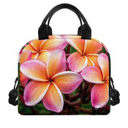 Pink And Yellow Plumeria Flower Print Insulated Lunch Bag