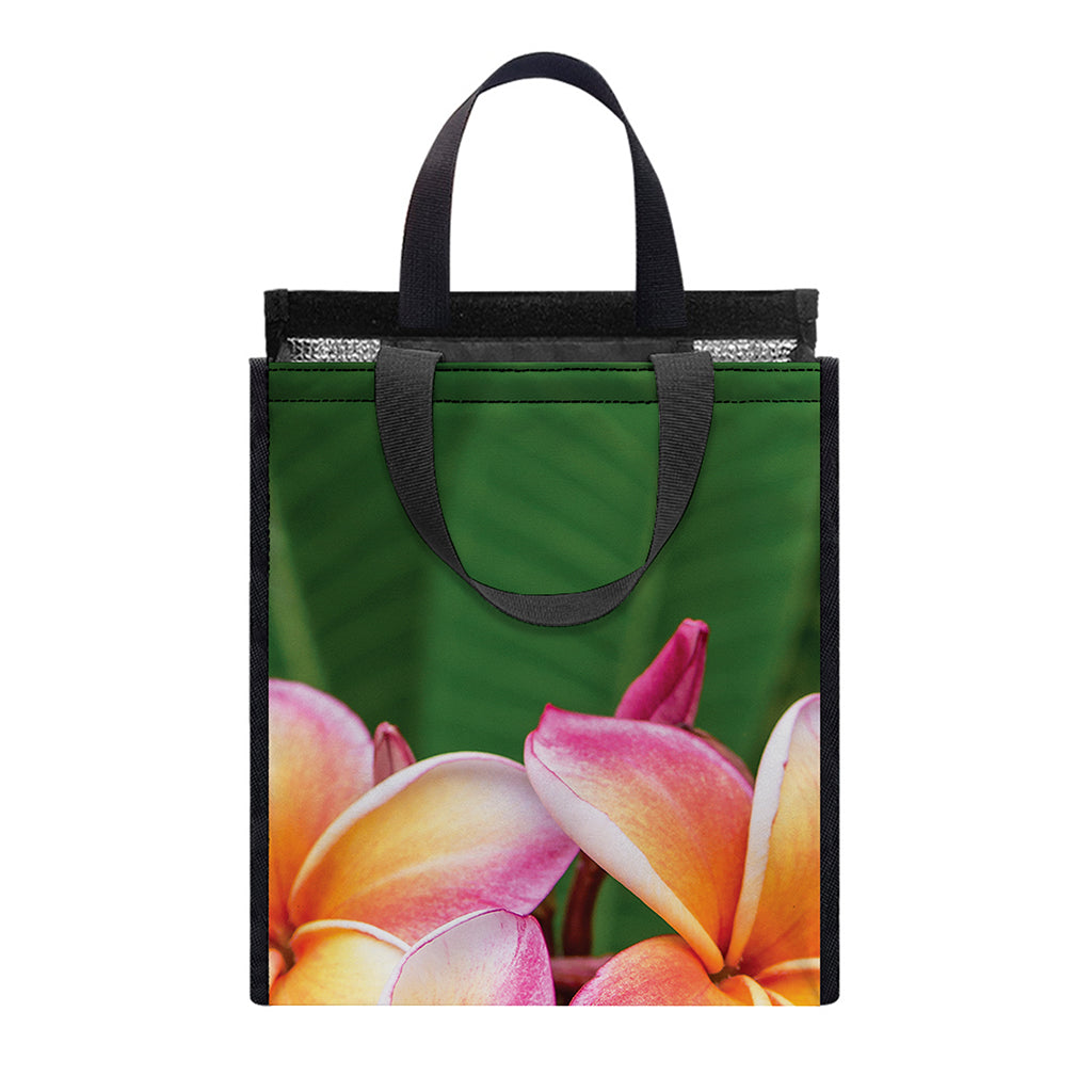 Pink And Yellow Plumeria Flower Print Insulated Lunch Tote