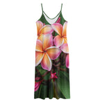 Pink And Yellow Plumeria Flower Print Jersey Midi Cami Dress