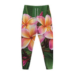 Pink And Yellow Plumeria Flower Print Jogger Pants