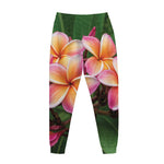 Pink And Yellow Plumeria Flower Print Jogger Pants