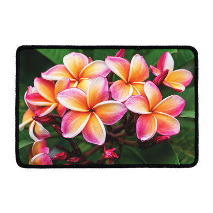 Pink And Yellow Plumeria Flower Print Kitchen Mat