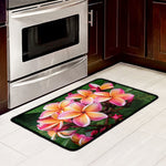 Pink And Yellow Plumeria Flower Print Kitchen Mat