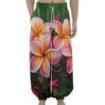 Pink And Yellow Plumeria Flower Print Lantern Pants