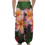 Pink And Yellow Plumeria Flower Print Lantern Pants