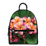 Pink And Yellow Plumeria Flower Print Leather Backpack