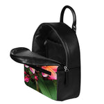 Pink And Yellow Plumeria Flower Print Leather Backpack