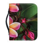 Pink And Yellow Plumeria Flower Print Leather Bible Cover