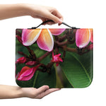Pink And Yellow Plumeria Flower Print Leather Bible Cover