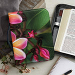 Pink And Yellow Plumeria Flower Print Leather Bible Cover