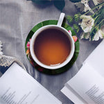 Pink And Yellow Plumeria Flower Print Leather Coaster Set