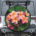 Pink And Yellow Plumeria Flower Print Leather Spare Tire Cover