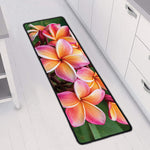 Pink And Yellow Plumeria Flower Print Long Kitchen Mat