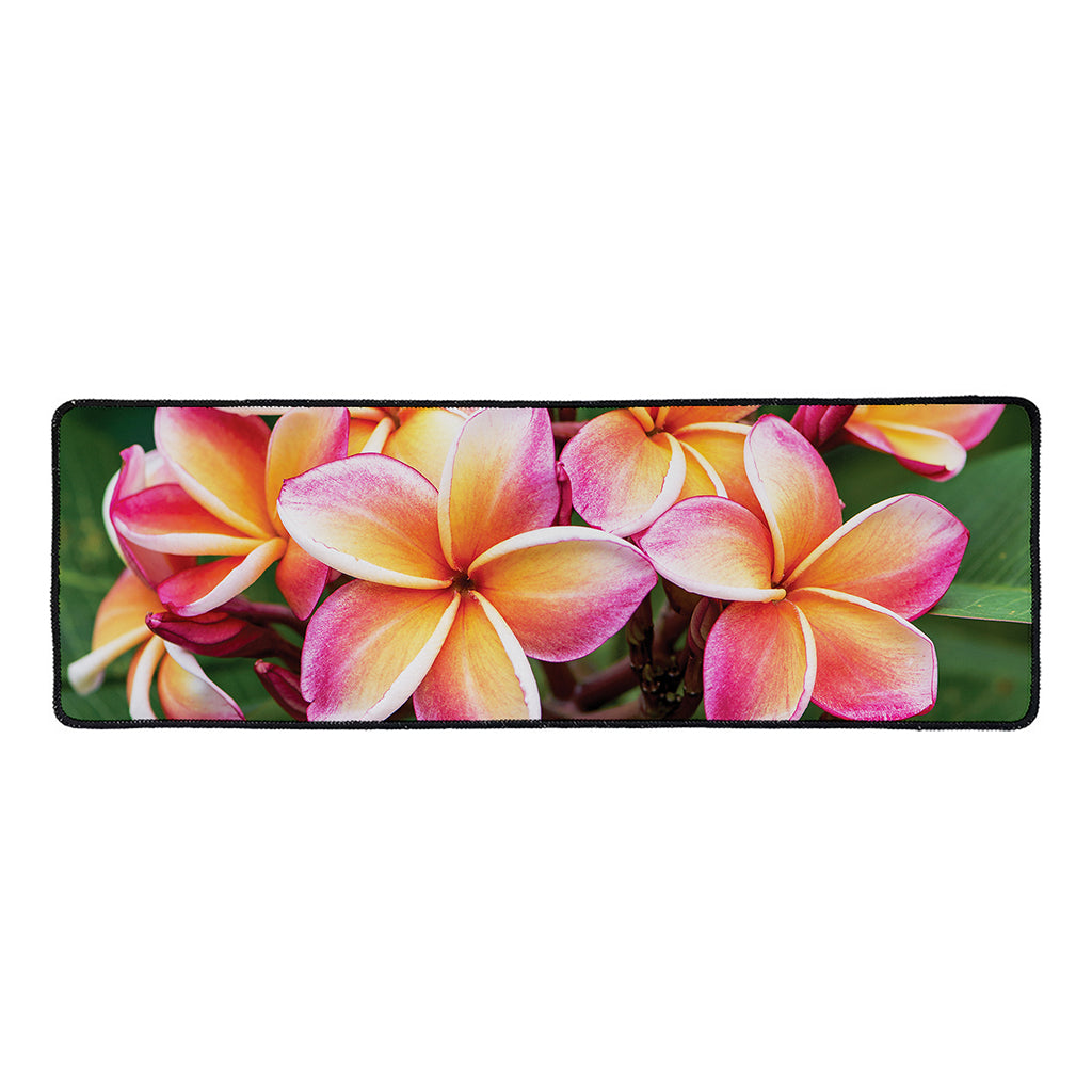 Pink And Yellow Plumeria Flower Print Long Kitchen Mat