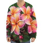 Pink And Yellow Plumeria Flower Print Long Sleeve Baseball Jersey