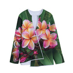 Pink And Yellow Plumeria Flower Print Long Sleeve Short Coat