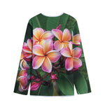 Pink And Yellow Plumeria Flower Print Long Sleeve Short Coat