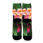 Pink And Yellow Plumeria Flower Print Long Socks