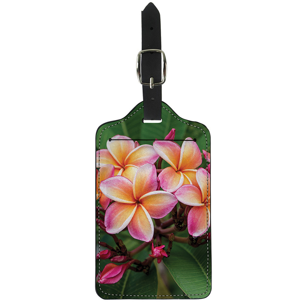 Pink And Yellow Plumeria Flower Print Luggage Tag