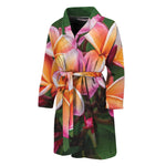 Pink And Yellow Plumeria Flower Print Men's Bathrobe